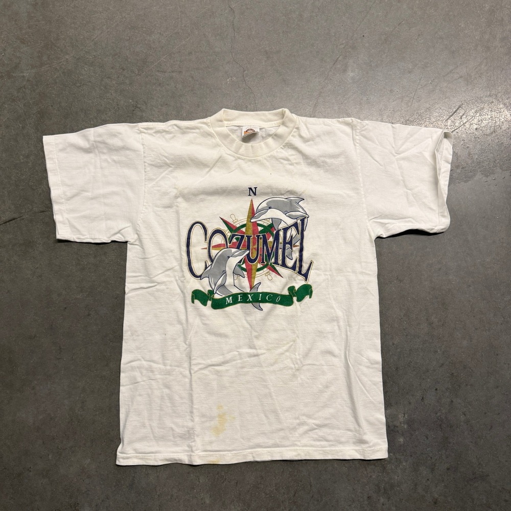 Vintage Reef Cozumel Mexico Dolphin Graphic T-Shirt White Single Stitch Large